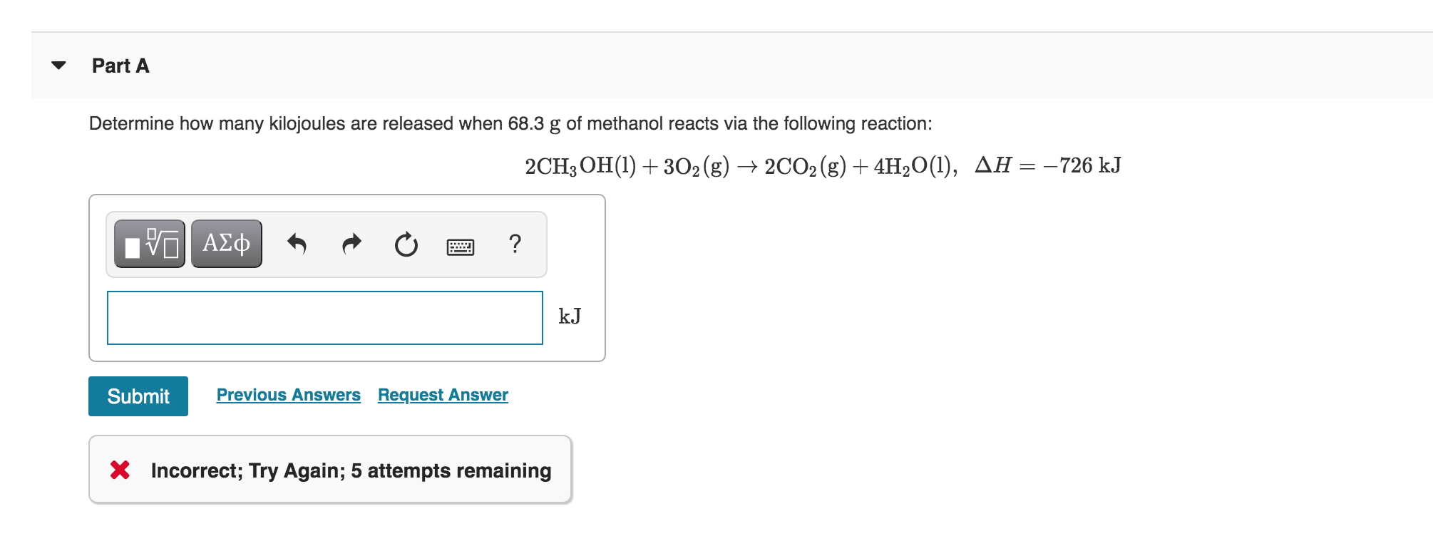 Solved Part B Determine how many kilojoules are absorbed | Chegg.com