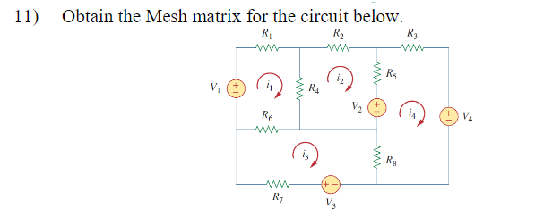 Solved 11) Obtain the Mesh matrix for the circuit below. R | Chegg.com