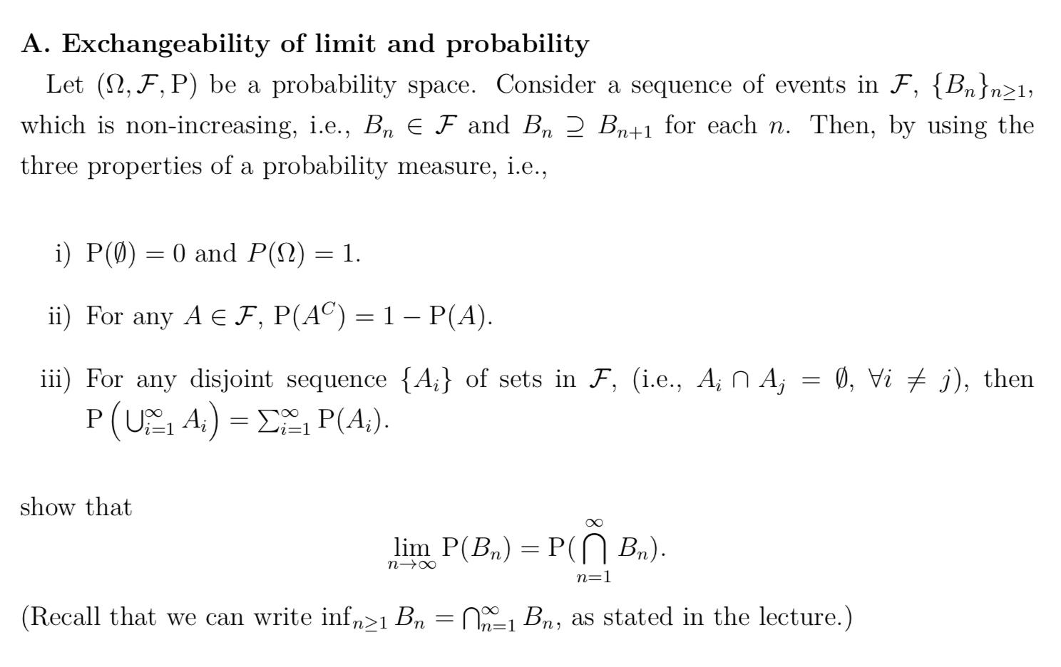 Solved A Exchangeability Of Limit And Probability Let 1 Chegg Com