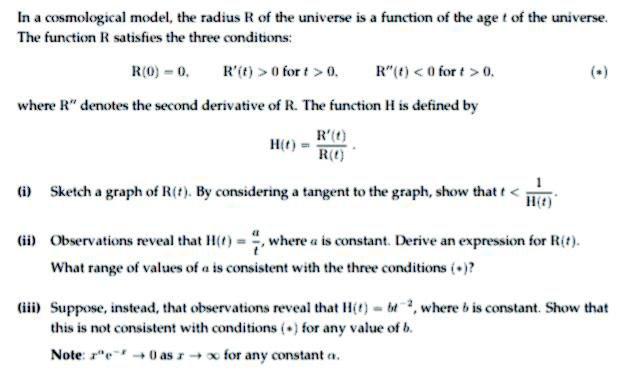 Solved In a cosmological model, the radius R of the universe | Chegg.com
