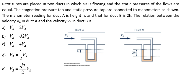 Solved Pitot tubes are placed in two ducts in which air is | Chegg.com