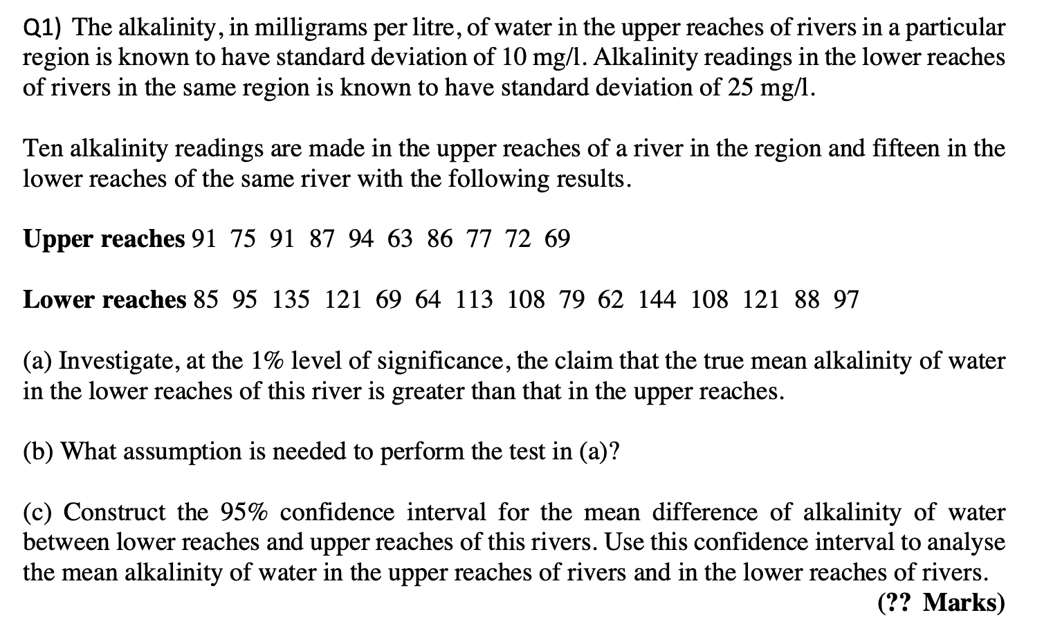 Solved Q1) The alkalinity, in milligrams per litre, of water | Chegg.com
