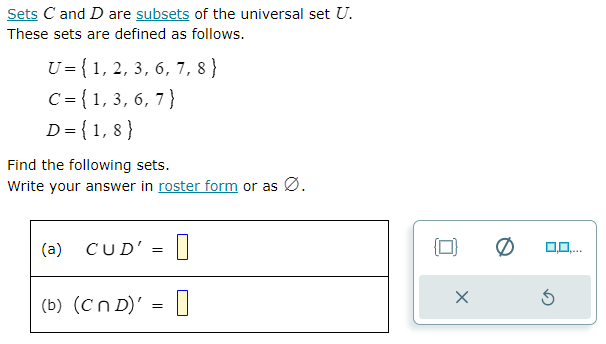 Solved Sets C and D are subsets of the universal set U. | Chegg.com