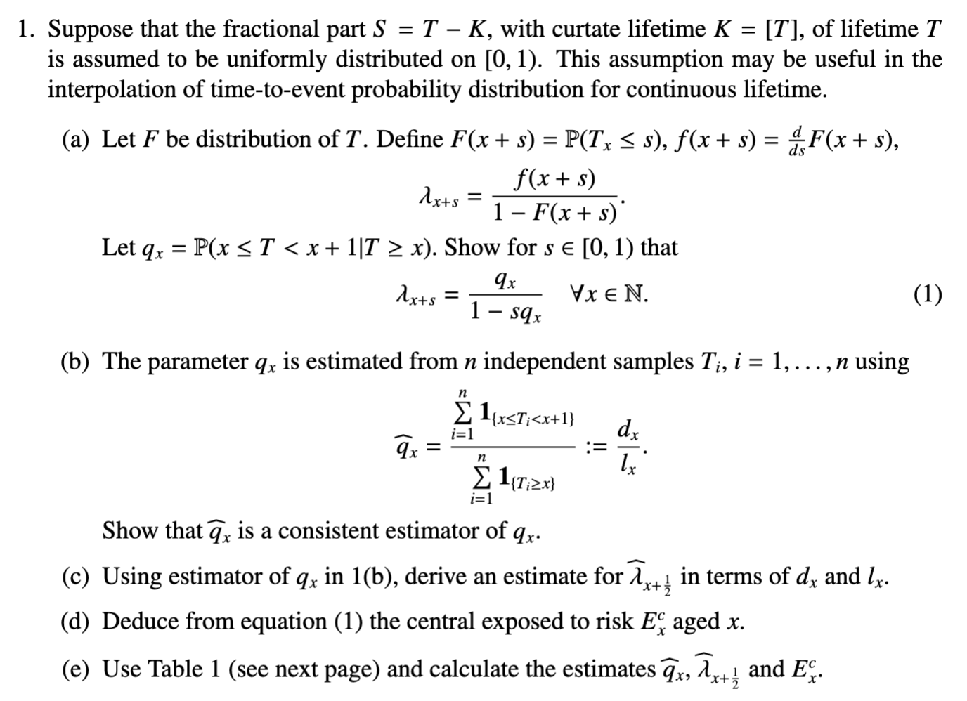 Solved 1. Suppose that the fractional part S=T−K, with | Chegg.com