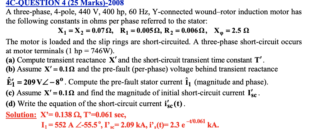 Solved 4C-QUESTION 4 (25 Marks)-2008 A three-phase, 4-pole, | Chegg.com