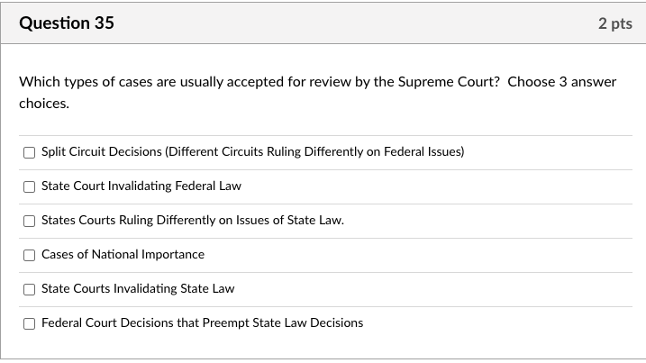 Describe the kinds of cases shop the supreme court generally chooses