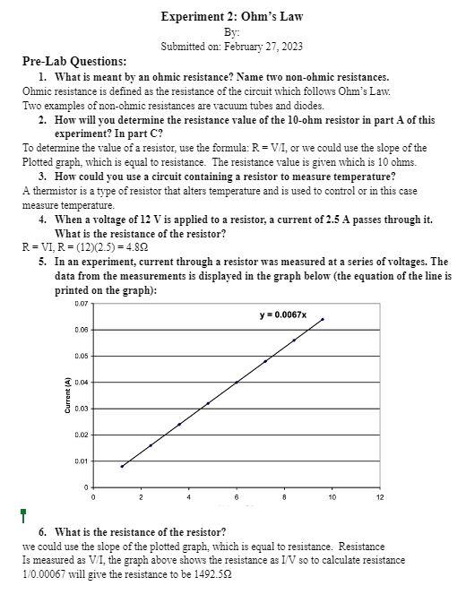 Solved Submitted On February 27 2023 Pre Lab Questions 1 9592