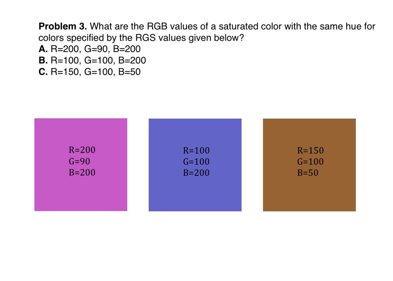 Solved Problem 3. What are the RGB values of a saturated | Chegg.com