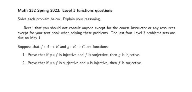 Solved Math 232 Spring 2023: Level 3 functions questions | Chegg.com