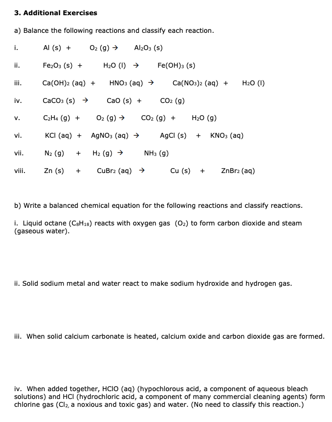 Solved 3. Additional Exercises a) Balance the following | Chegg.com