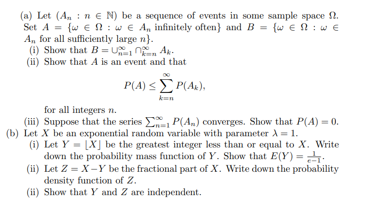 Solved (a) Let (An : Ne N) Be A Sequence Of Events In Some | Chegg.com