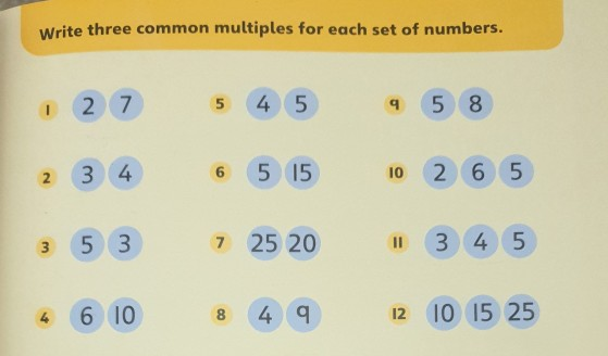 write three common multiples of 4 and 5
