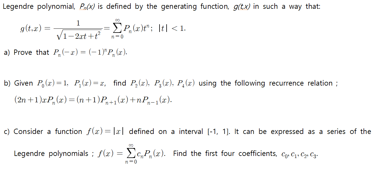 Solved Legendre Polynomial Pn X Is Defined By The Chegg Com