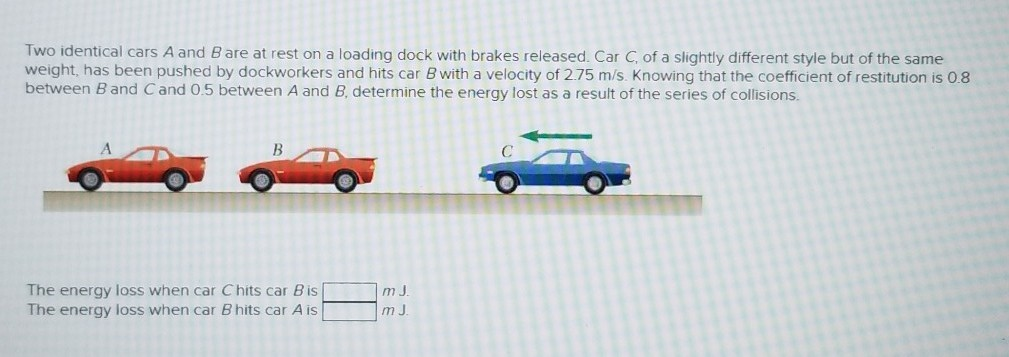 Solved Two Identical Cars A And Bare At Rest On A Loading Chegg Com