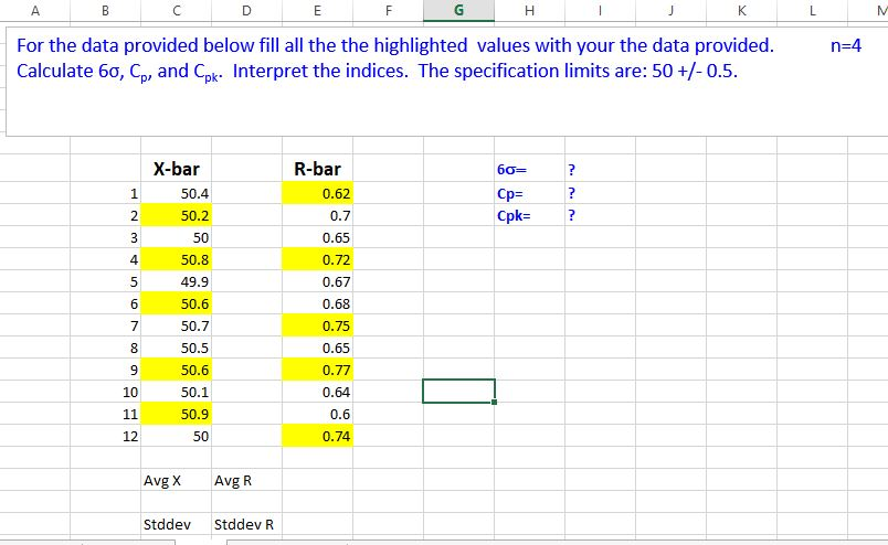 Solved A B D E H K L For The Data Provided Below Fill All | Chegg.com