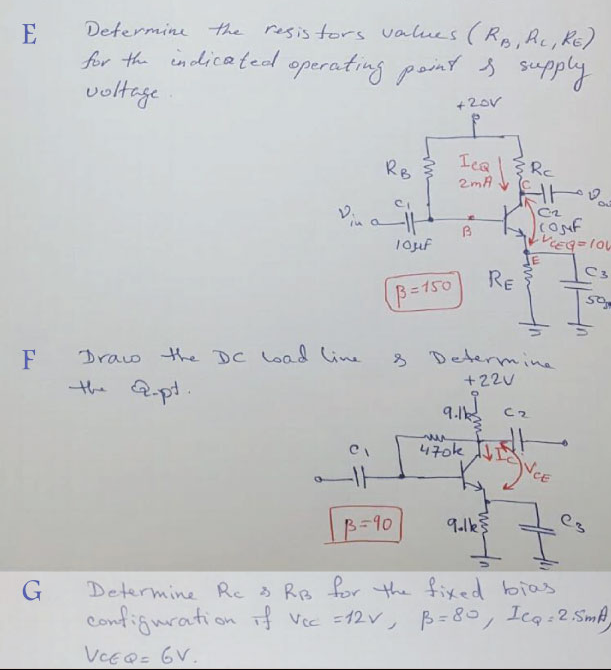 Solved E Determine the resistors values (RB, RC, RE) for the | Chegg.com