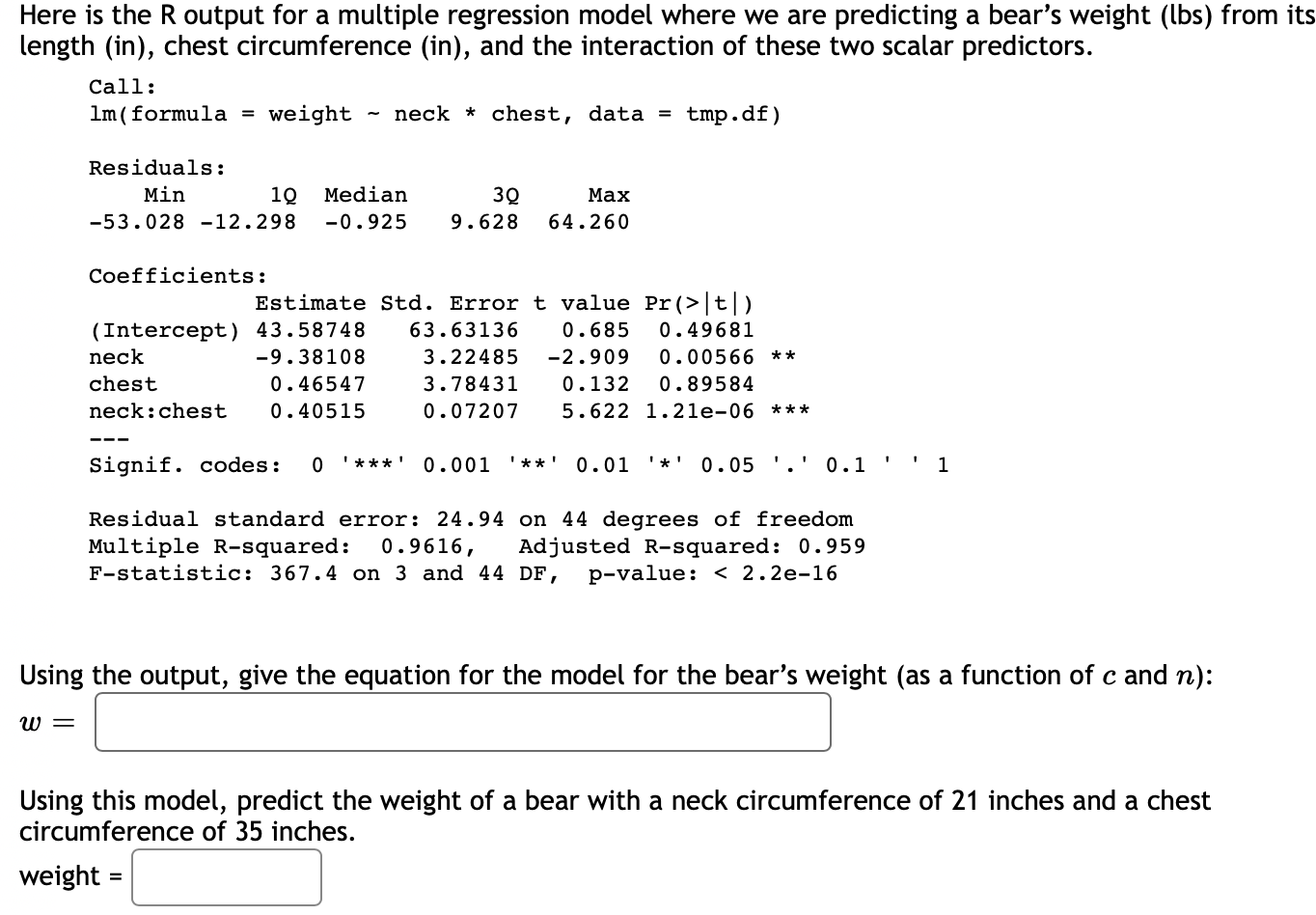Solved Here is the R output for a multiple regression model | Chegg.com