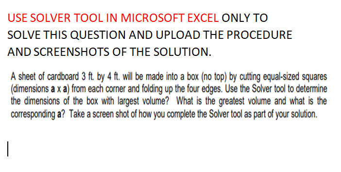 Solved USE SOLVER TOOL IN MICROSOFT EXCEL ONLY TO SOLVE THIS | Chegg.com