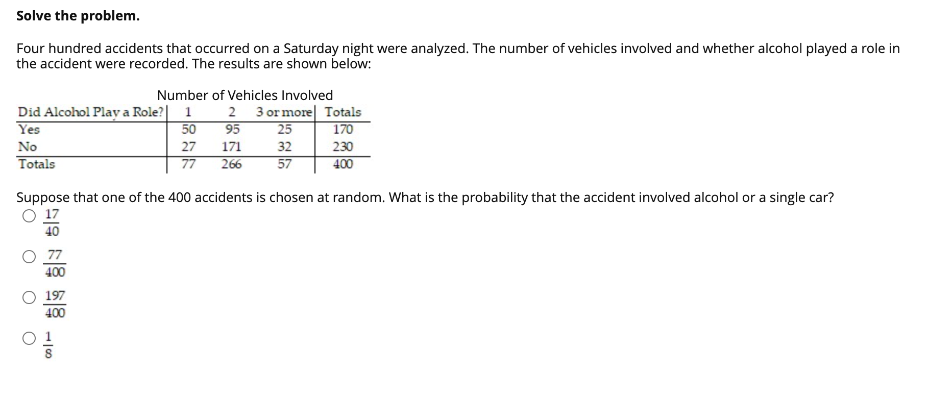 Solved Solve the problem. Four hundred accidents that | Chegg.com