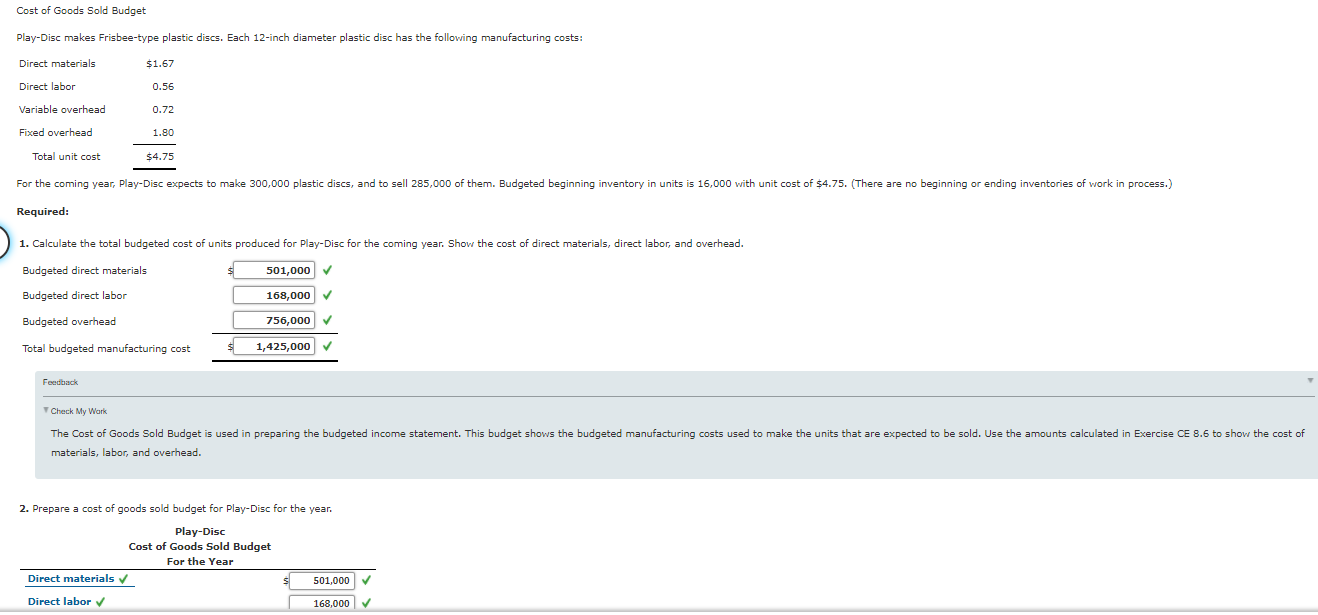 Solved Cost of Goods Sold Budget PlayDisc makes