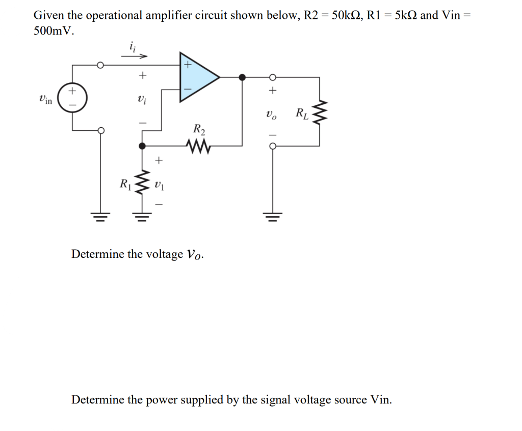 Solved Given the operational amplifier circuit shown below, | Chegg.com