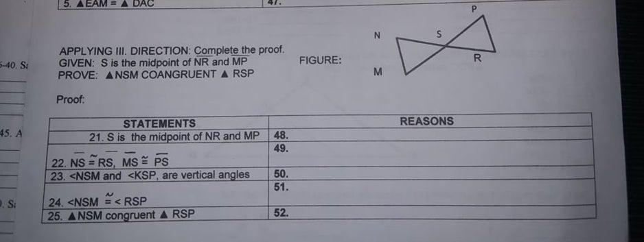 Solved D E ес APPLYING III. DIRECTION: Complete the proof. | Chegg.com