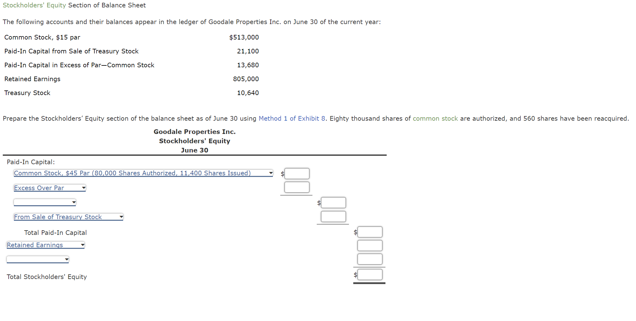 Solved Stockholders' Equity Section of Balance Sheet The | Chegg.com