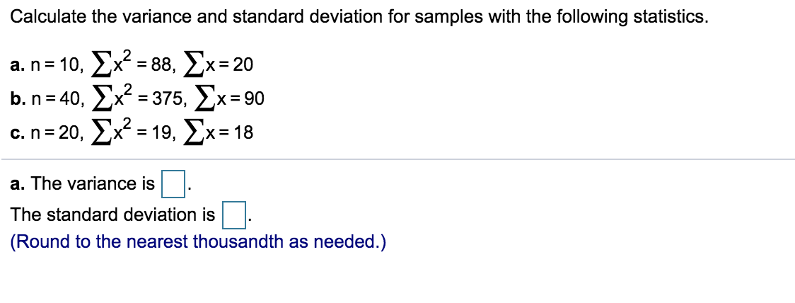 Solved Calculate the variance and standard deviation for | Chegg.com