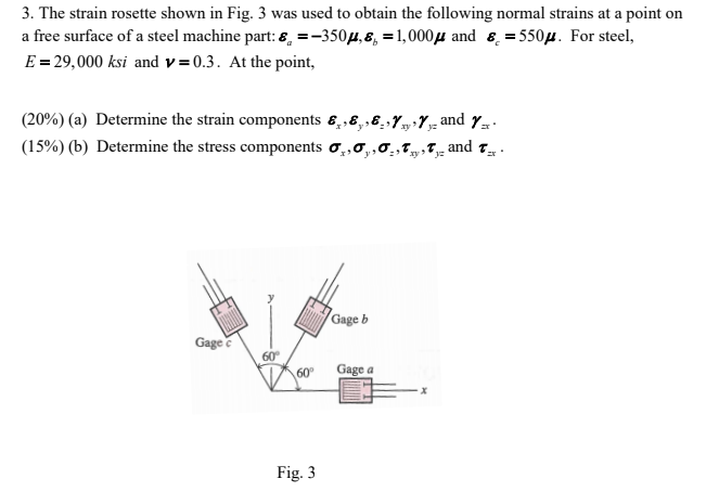 Solved 3. The strain rosette shown in Fig. 3 was used to | Chegg.com