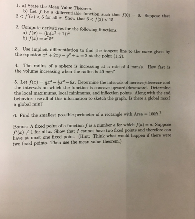 Solved 1. A) State The Mean Value Theorem B) Let F Be A | Chegg.com