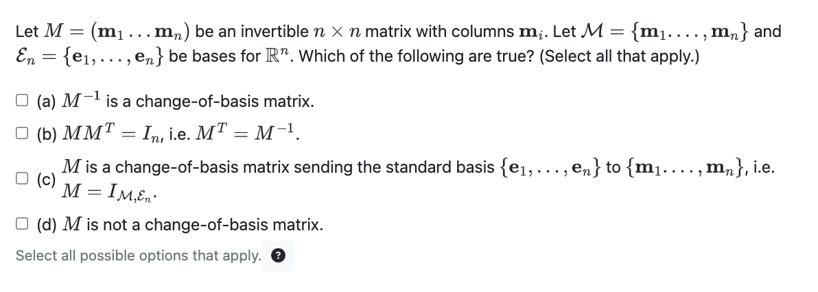 Solved Let M M1…mn Be An Invertible N×n Matrix With