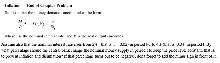 Solved Inflation - End Of Chapter Problem Suppose That The | Chegg.com