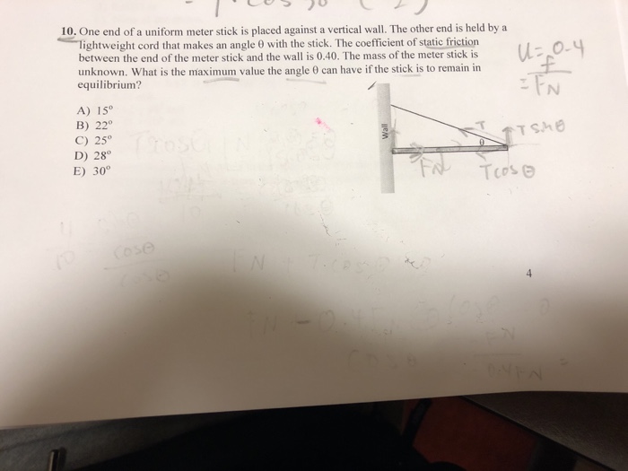 Solved 10. One end of a uniform meter stick is placed | Chegg.com