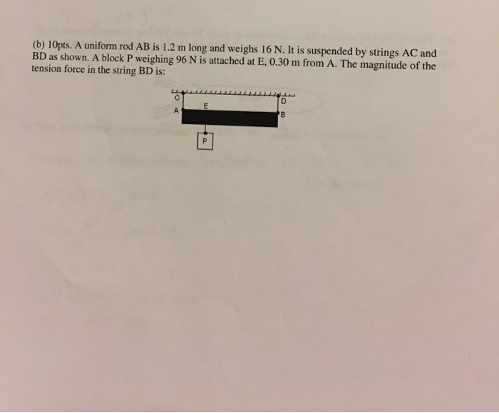 Solved (b) 10pts. A Uniform Rod AB Is 1.2 M Long And Weighs | Chegg.com