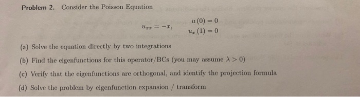 Solved Problem 2. Consider the Poisson Equation urz =-x, u | Chegg.com