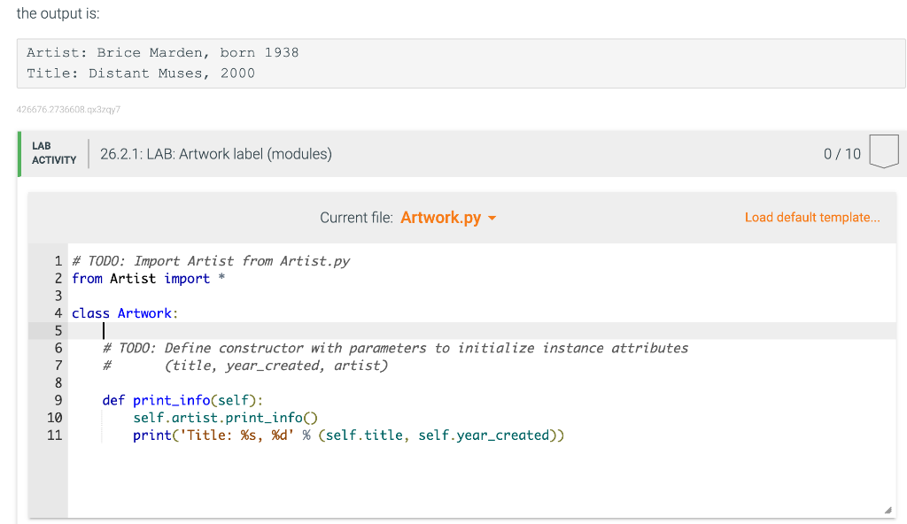 Solved Define the Artist class in Artist.py with a | Chegg.com