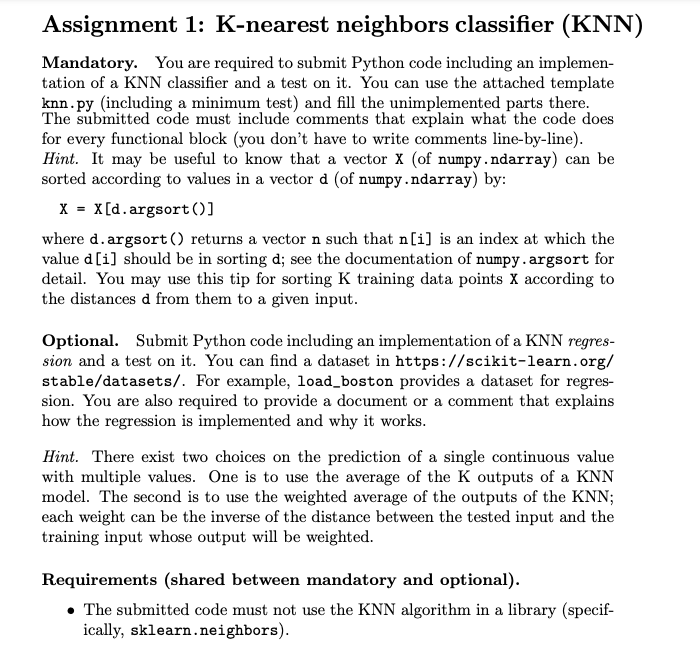 Solved This python code implements the K-nearest neighbor