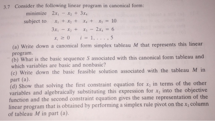 Solved Consider the following linear program in canonical | Chegg.com