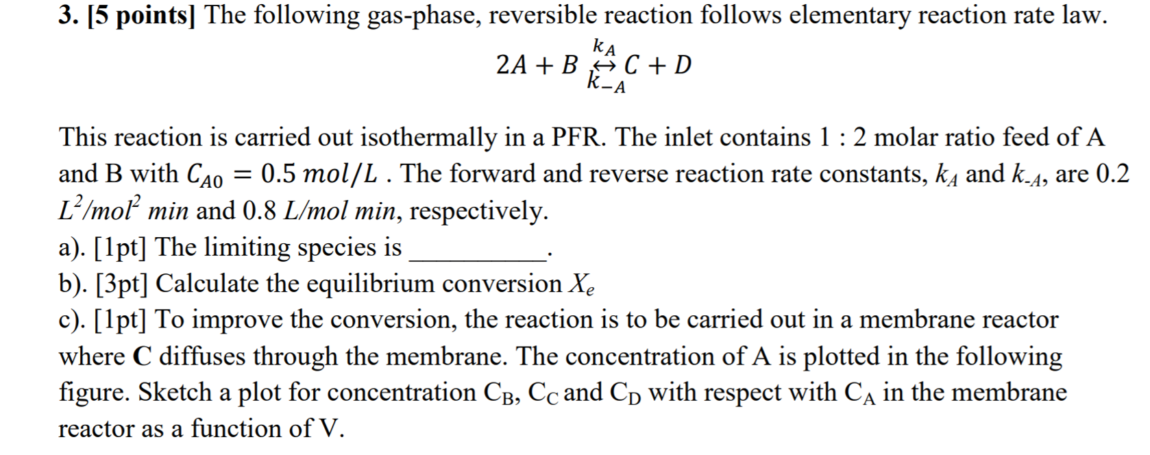 Solved 3. [5 points) The following gas-phase, reversible | Chegg.com