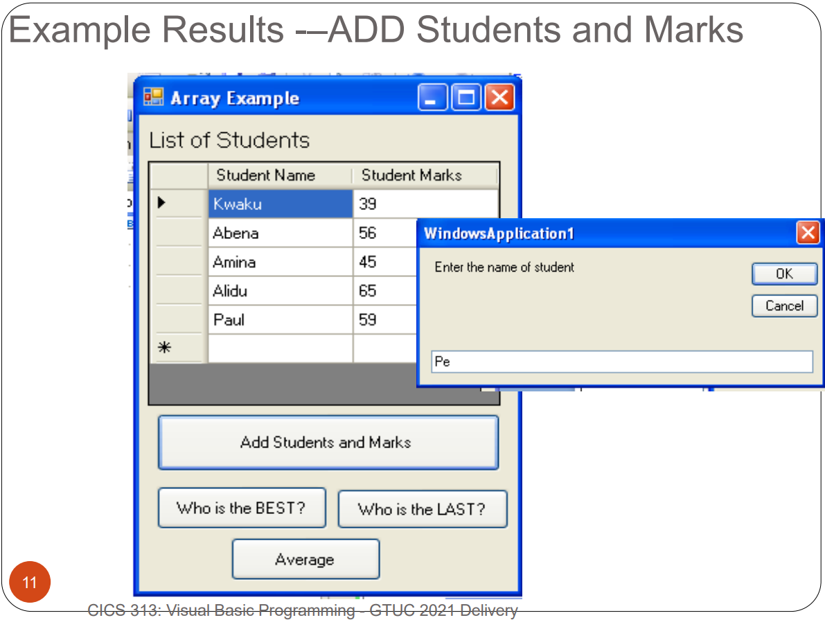 Solved A Visual Basic Application that will accept a list | Chegg.com