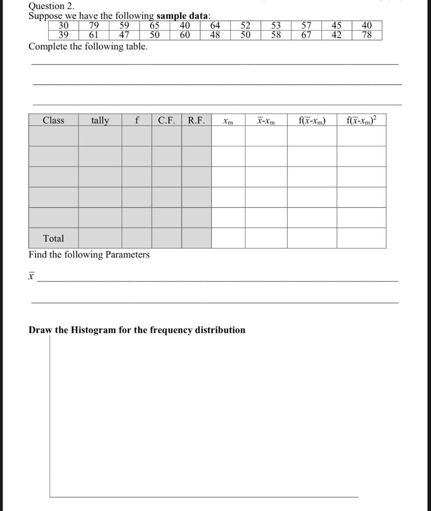 Solved Question 2. Suppose we have the following sample | Chegg.com