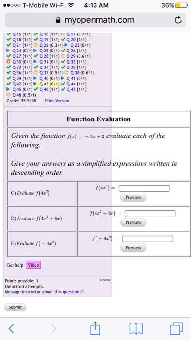 Solved Given the function f(x) = - 3x + 2 evaluate each of | Chegg.com