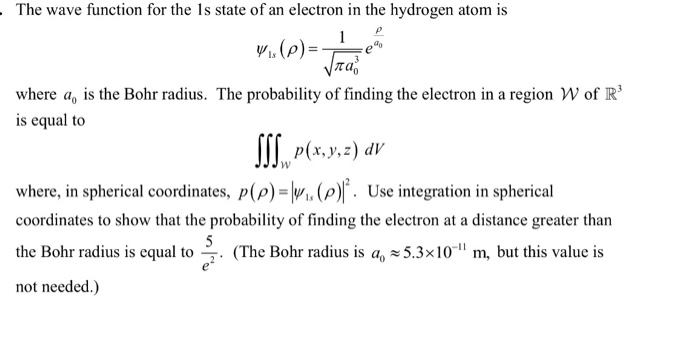 Solved The wave function for the Is state of an electron in | Chegg.com
