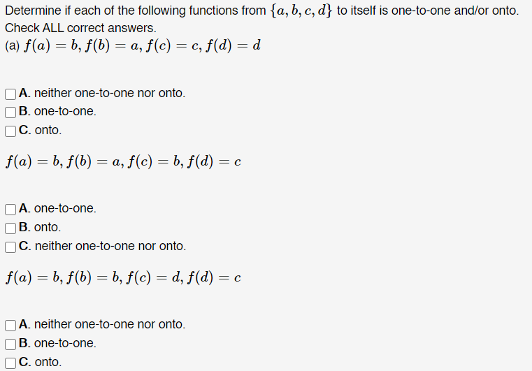 Solved Determine If Each Of The Following Functions From