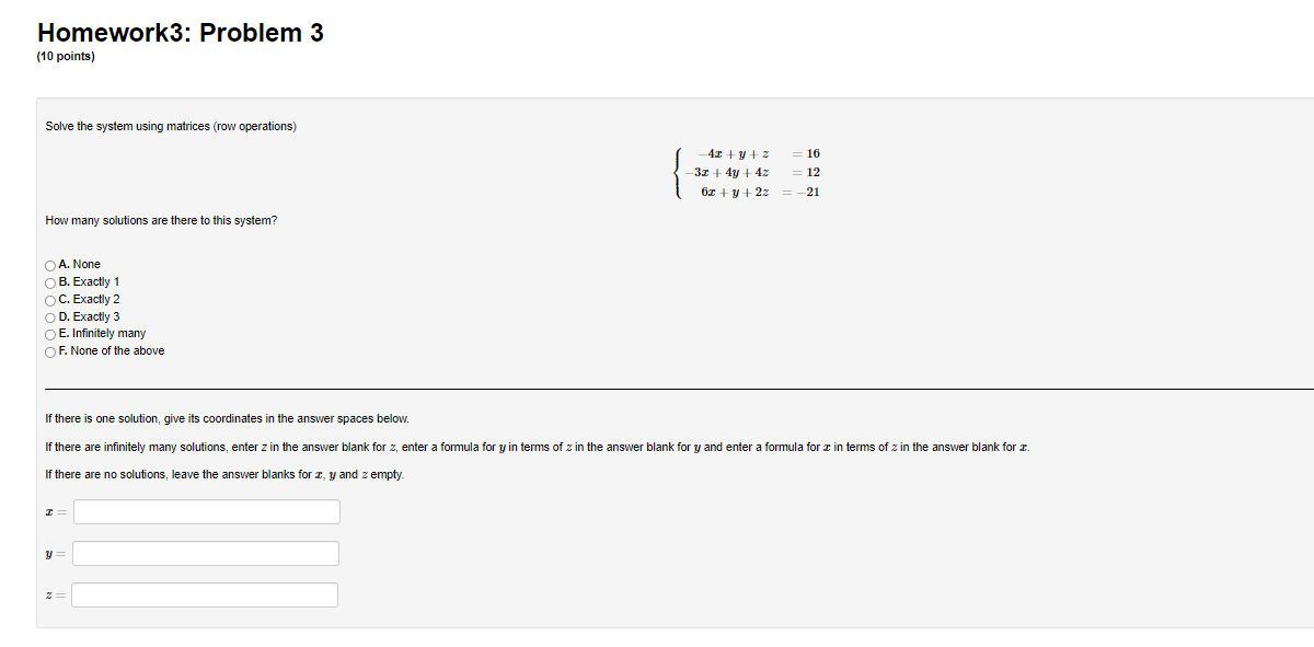 Solved 10 points Solve the system using matrices row Chegg