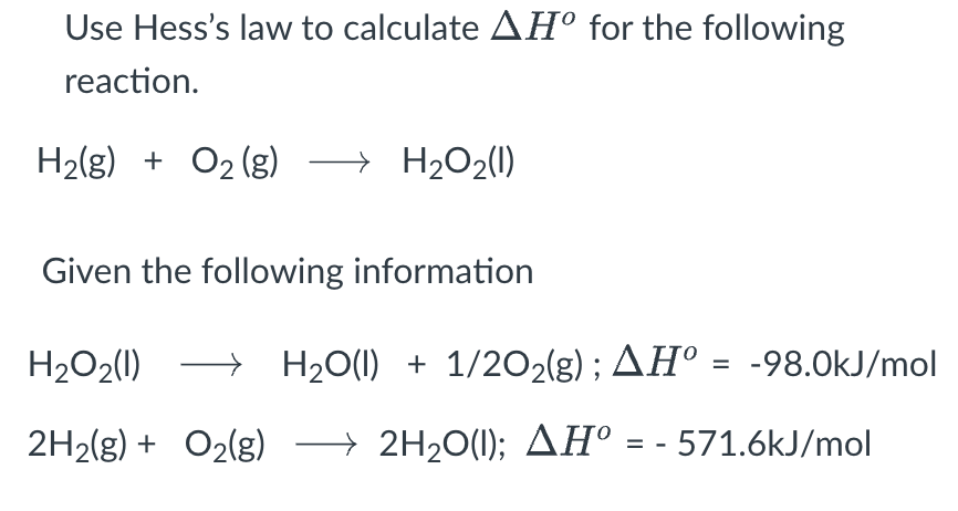 Solved Use Hess's law to calculate AH° for the following | Chegg.com