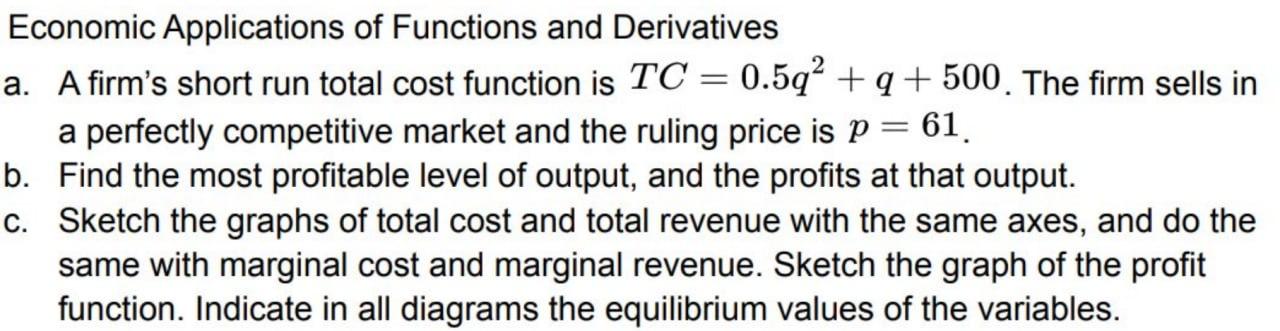 Solved Economic Applications of Functions and Derivatives a. | Chegg.com
