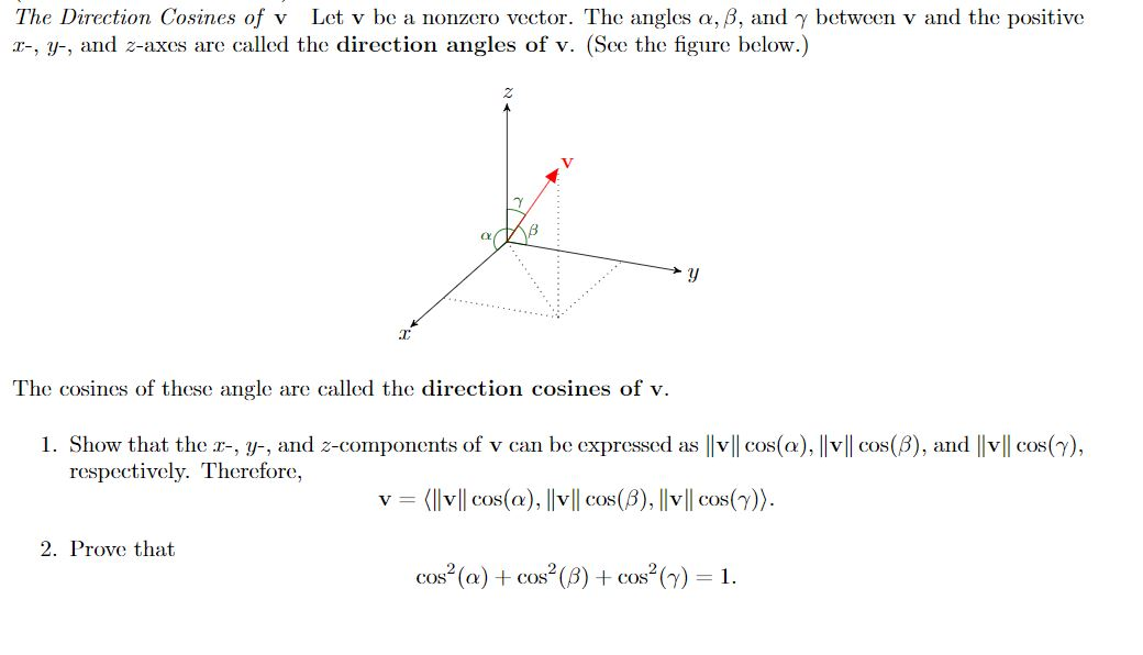 Solved The Direction Cosines of v Let v be a nonzero vector. | Chegg.com