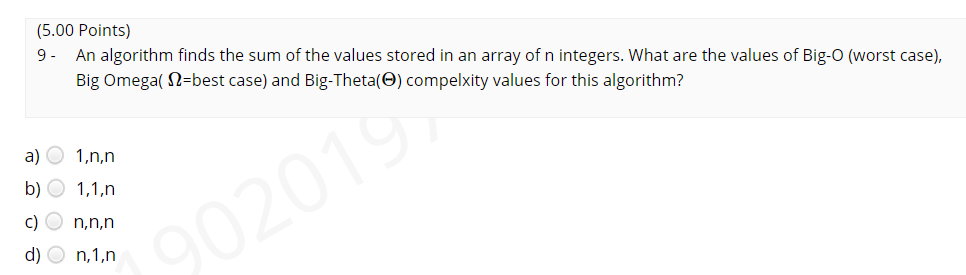 Solved (5.00 Points) 9. An algorithm finds the sum of the | Chegg.com