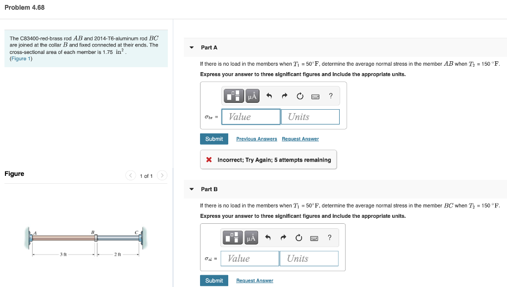 Solved Problem 4.68 The C83400-red-brass rod AB and | Chegg.com